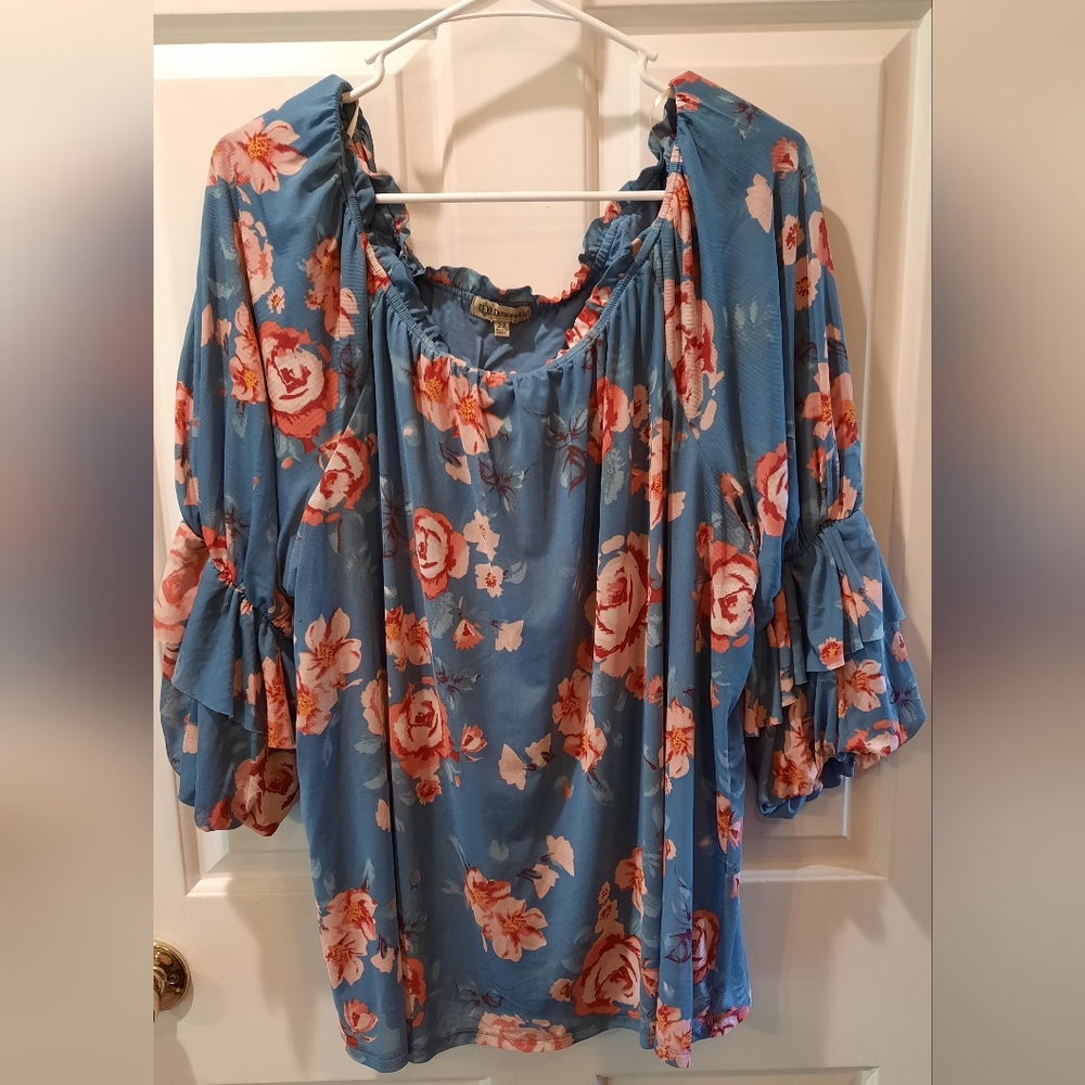 Democracy Blue and Pink Floral Blouse